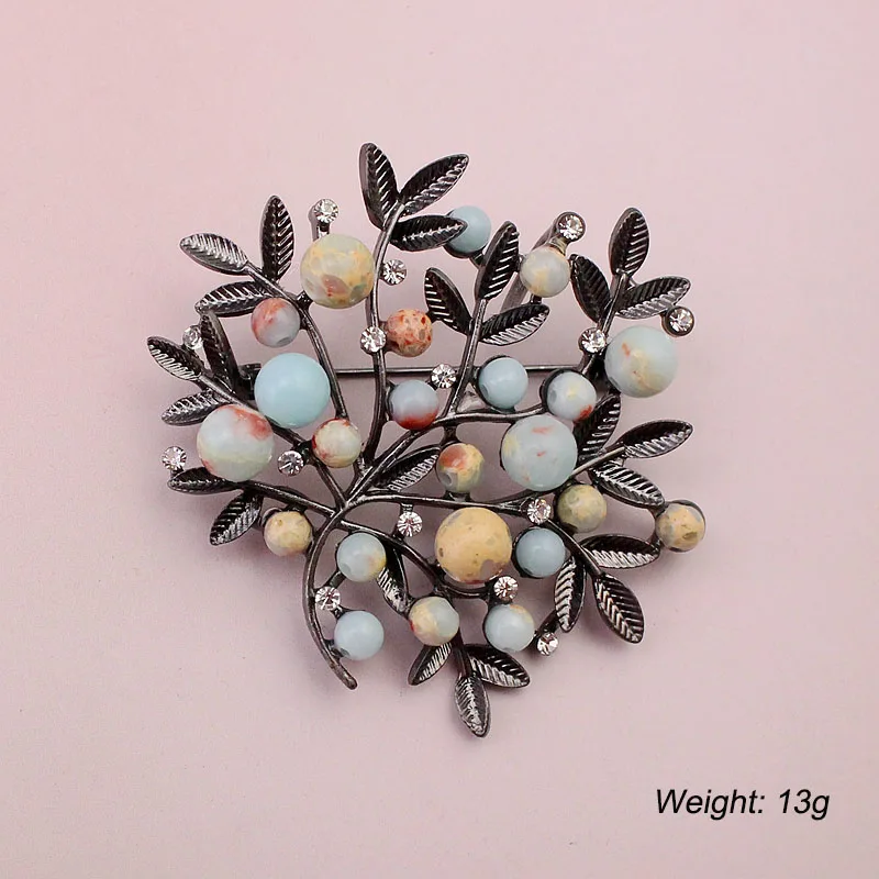 TANGTANG Antique Flower Brooch For Men And Women Nature Stone Tin Alloy Brooch Pin Accessories Unique Design Creative Pin Brooch