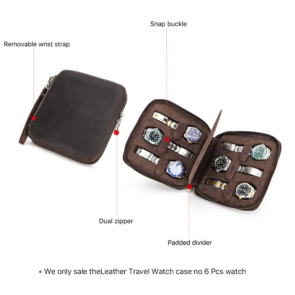 2/4/6 Slots Watch Storage Box Carry Case Watches Display Organizer Watch Box Holder Display Genuine Leather Zipper Watches Case - view 3
