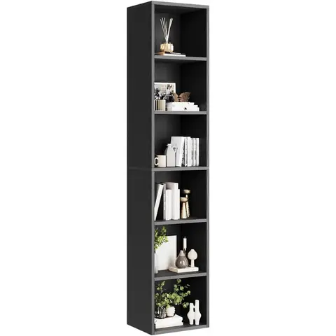 71.5-inch high narrow bookshelf, 6-story cube display rack, home office CD storage cabinet (1 pack of black, 6-story)