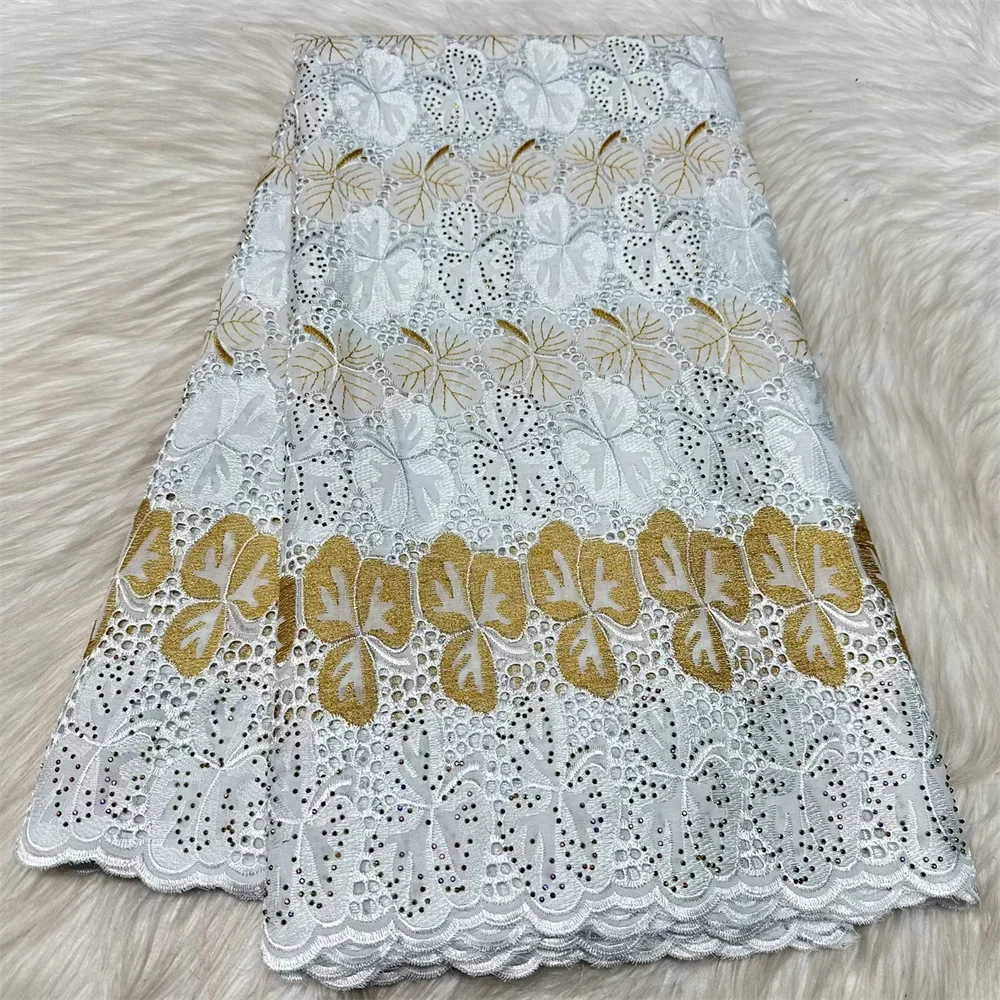

African Lace Fabric 2026 Swiss Voile Cotton Lace Elegant Nigerian Embroidered 100% Cotton Lace Fabric 5 Yards For Women Sewing