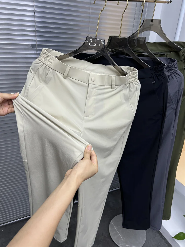 

Busin Casual Lightweight Breathable Qui Dry Straight Leg Pants Men's Elastic Waist Slim Fit Long Trousers Summer Faion...