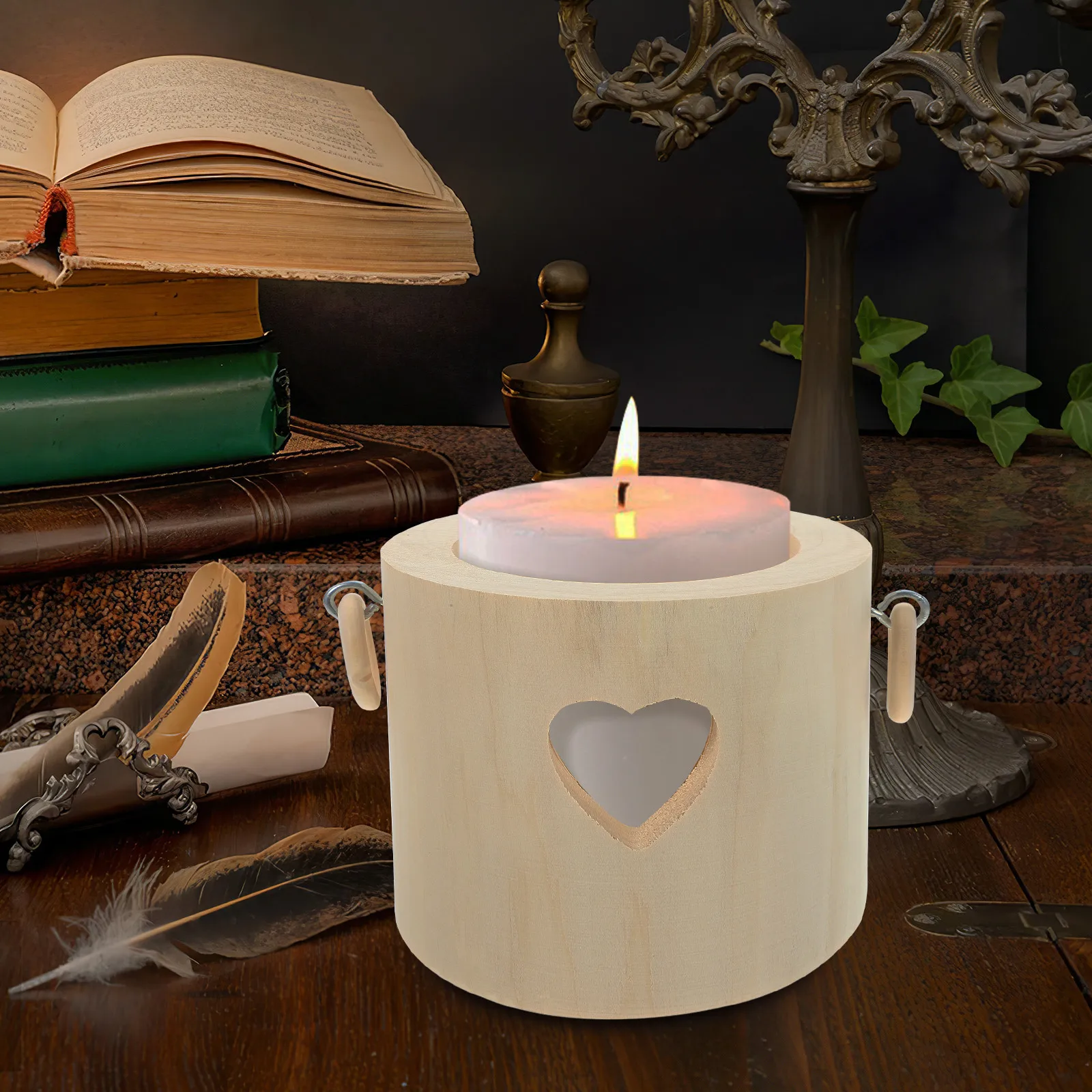 

Heart Shaped Wooden Tea Light Holder Rustic Farmhouse Style Romantic Atmosphere for Candlelit Dinners and Festive Decorations
