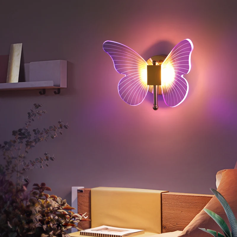 borboleta colorida led wall light arandelas modernas douradas iluminacao interior lampada domestica quarto e sala de estar 01