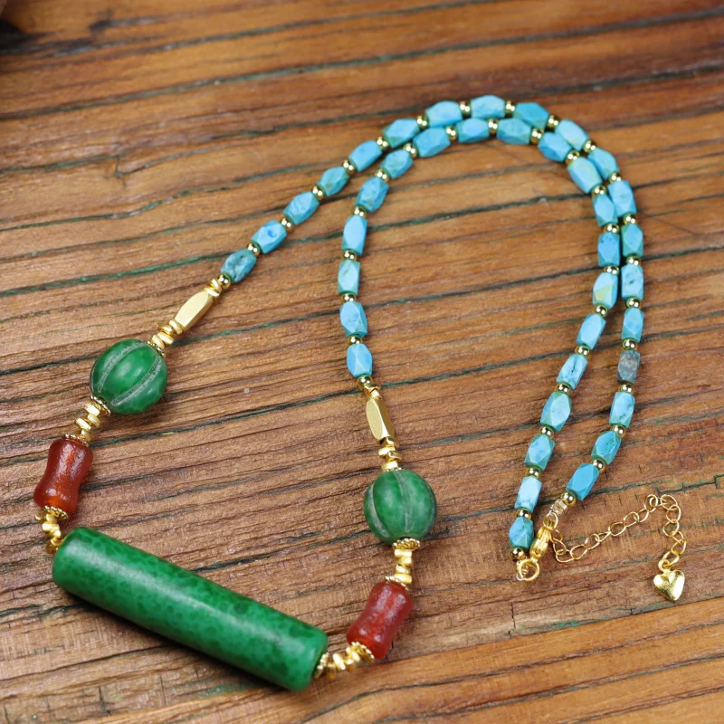 

Ancient Old Glass Skin Bucket Pumpkin Beads Clavicle Chain Necklace Design Live Room Hot Item