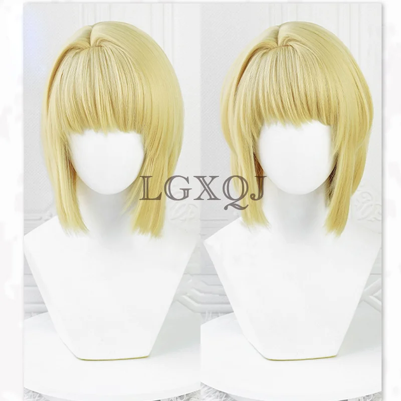 Anime Kurapika Kurta Peruca Cosplay, Perucas Douradas, Cabelo Resistente ao Calor, Anéis e Brincos Adereços, Novo, 34cm