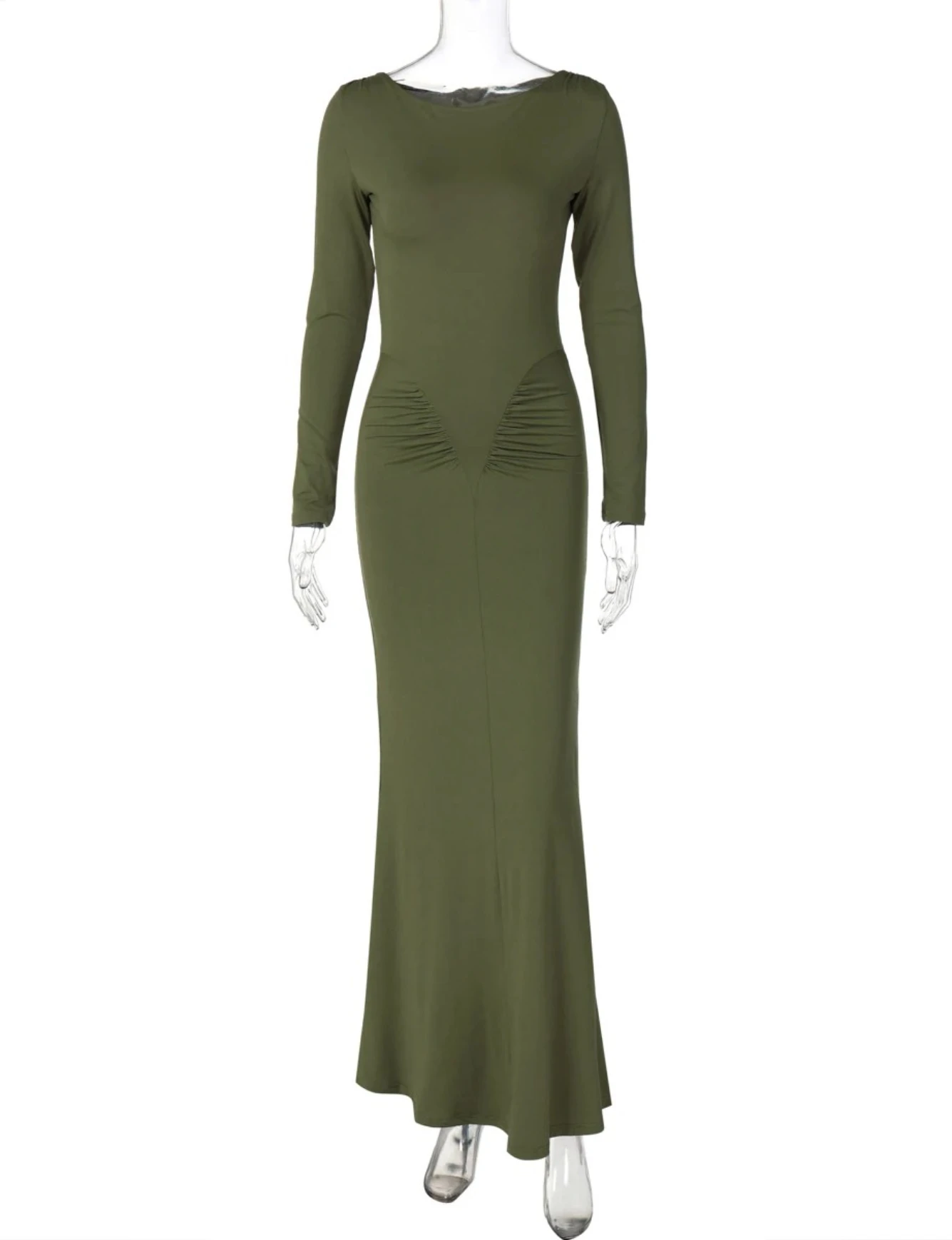 الخريف الصلبة طويلة الأكمام ثنيات مثير Bodycon ماكسي فستان حفلة موسيقية المرأة موضة ملابس السهرة الطرف