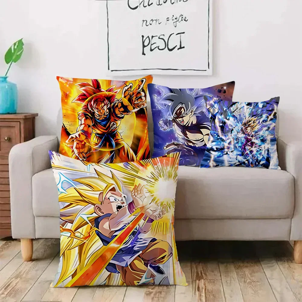 Son Goku God Silver Cartoon Pillow Covers Cartoon Sofa Decorative Home Double-sided Printing Short Plush Cute Cushion Cover