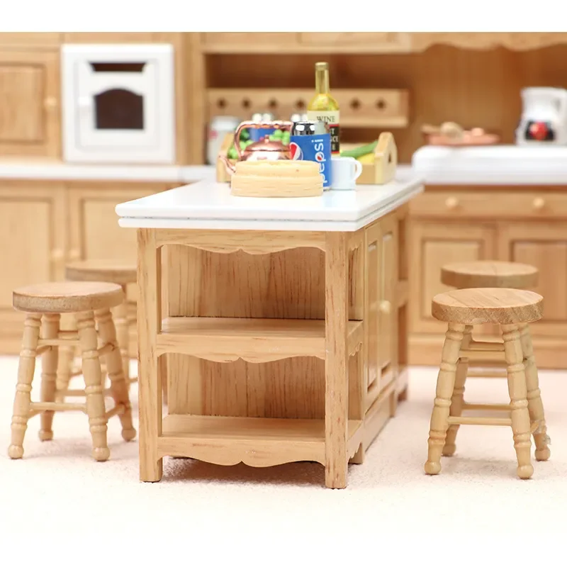 Doll house miniature furniture model miniature scene ornament European retro log color classic roundabout kitchen set