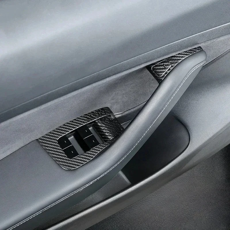 For Tesla Model 3 Model Y 2018-2024 Real Dry Carbon Fiber Car Interior Window Lift Button Switch Cover Trim Auto Accessories