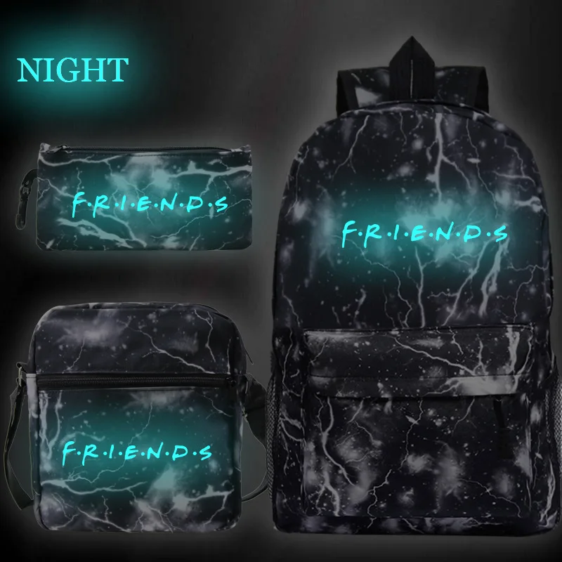 Friends Luminous Backpack Book Knapsack Students Girls Boys back to School Backpack Kids Book Bags 3 Pcs Set Friends Rucksack