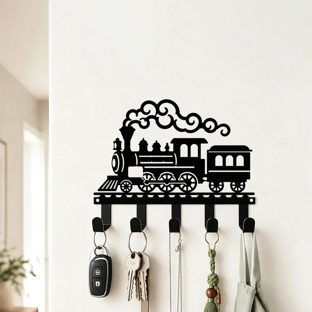 CIFBUY Retro Train Metal Wall Art Key Holder Waterproof Durable Iron Craft Decor For Entryway Garage Office Home Interior Gift