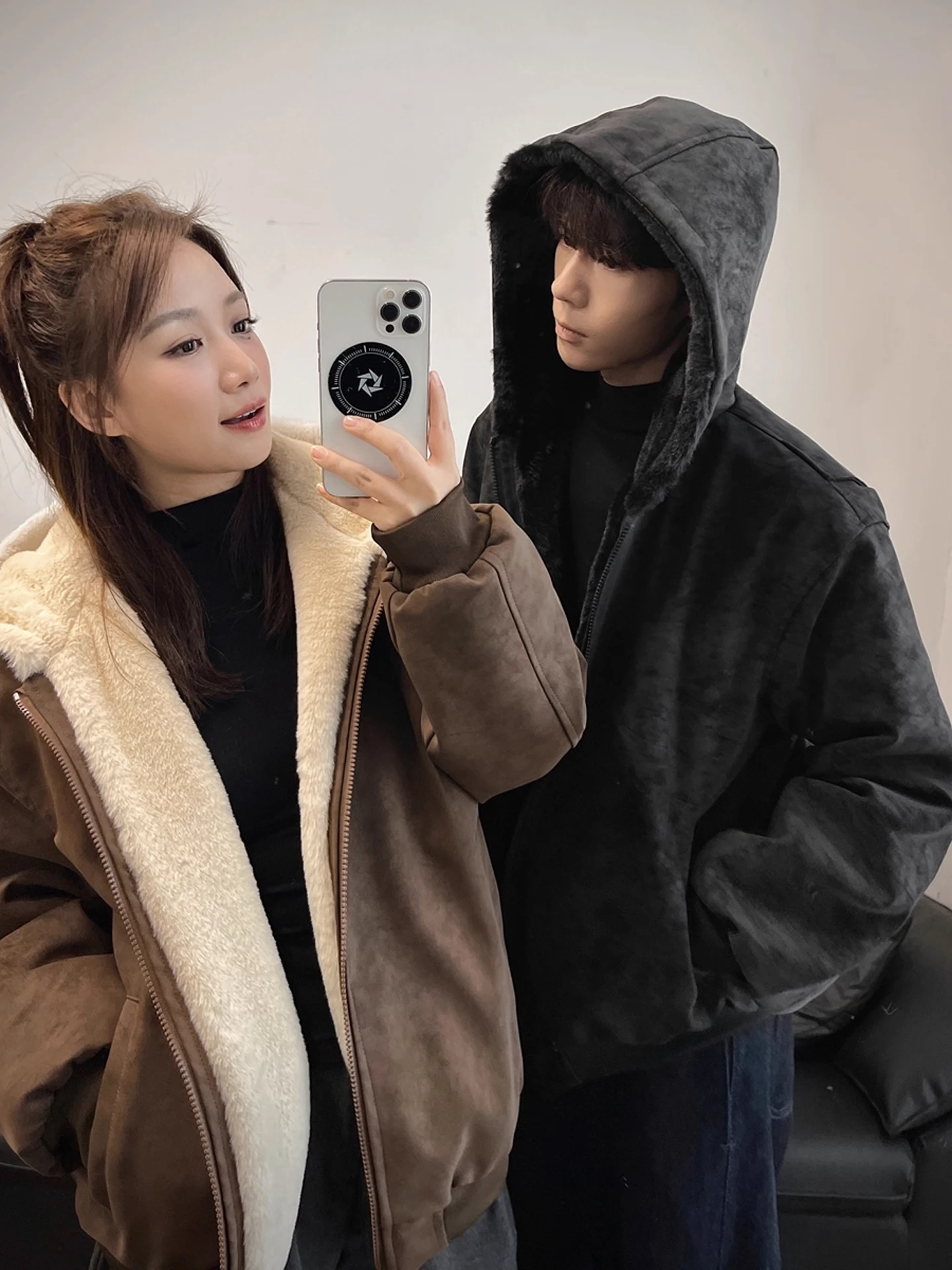 

ex Winter Thiened Fce Lined Hooded Cotton Jaet with Brown Fur Collar Mountain Eagle Design Warm Casual Outerwear