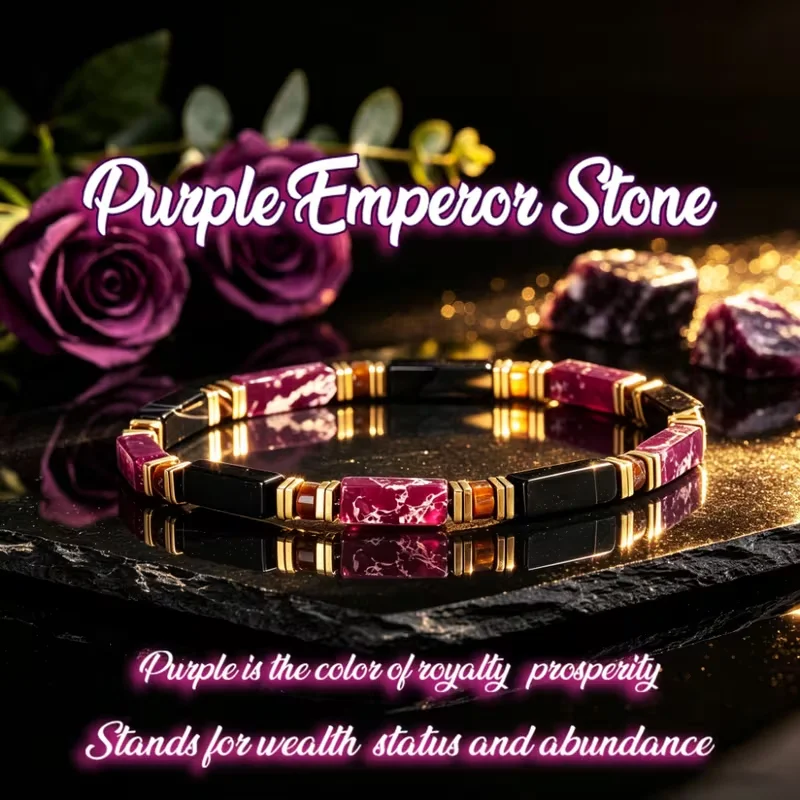 Natürliches Lila Kaiserjaspis & Schwarzes Onyx Rechteckiges Armband für Frauen mit Tigerauge-Abstandsstückern, Partyschmuck, Geschenke – Detail 1