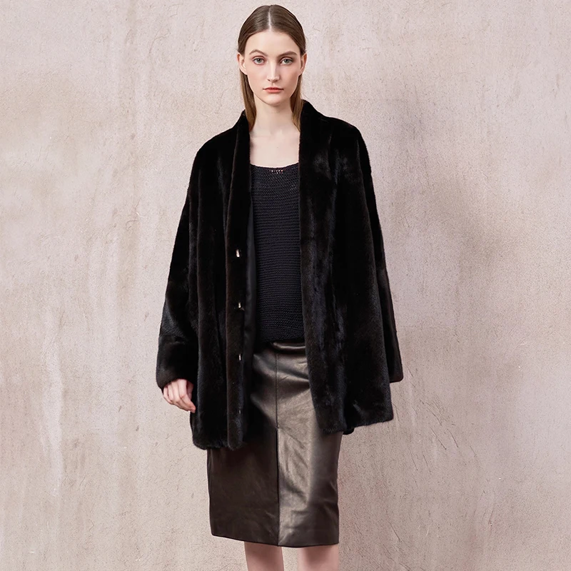 Ftangaiur 겨울 수입 백조 벨벳 밍크 퍼 코트 브이넥 긴 소매 밍크 코트 여성용 루즈핏 부드러운 천연 리얼 밍크 퍼 코트