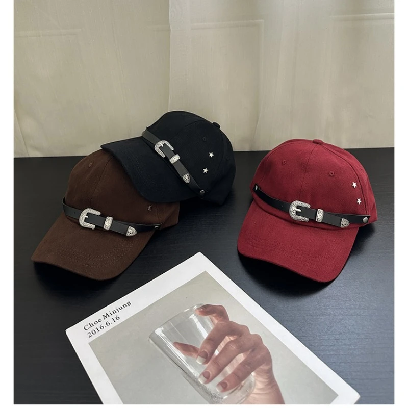 Niche Personality Punk Style Belt Rivet Design Baseball Caps Men and Women Spring and Autumn Street Trend Adjustable Hip Hop Hat 4