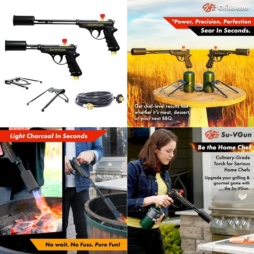 

GrillGun and SuVGun Combo Set GrillGun, SuVGun, 8 Hose, 2 Stands Grilling and Culinary Torch BBQ Tools