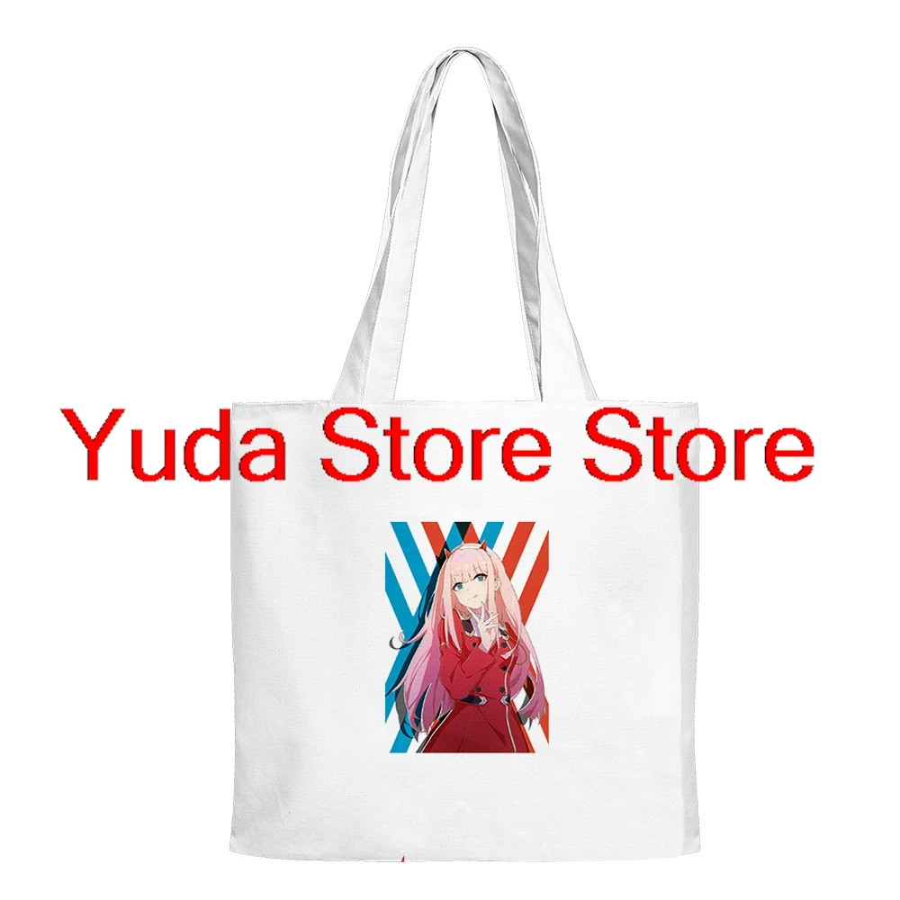 Darling in The Franxx Zero Two Handbags Cloth Canvas Tote Bag Print Shopping Bags Reusable Shoulder Shopper Bags Casual Pacakge