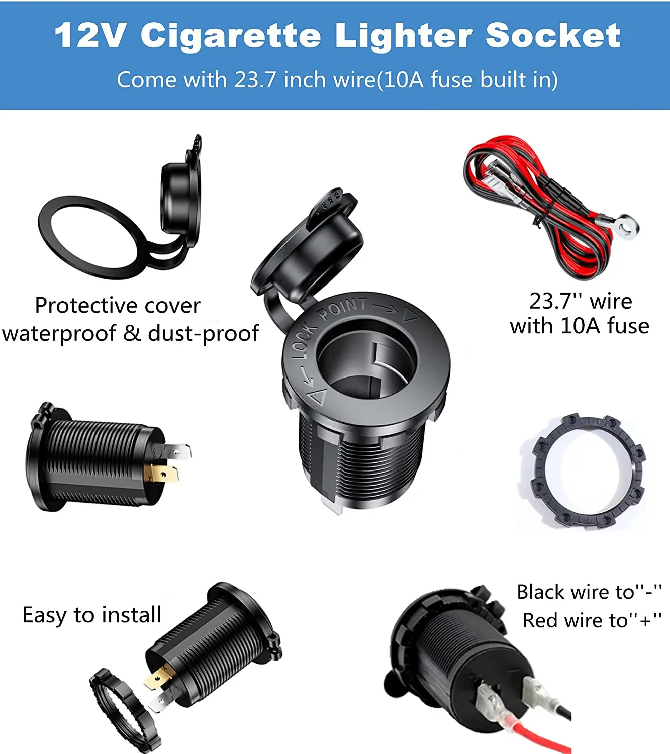 12V cigarette lighter socket waterproof socket replacement DIY kit is applicable to automobiles ships marine motorcycles