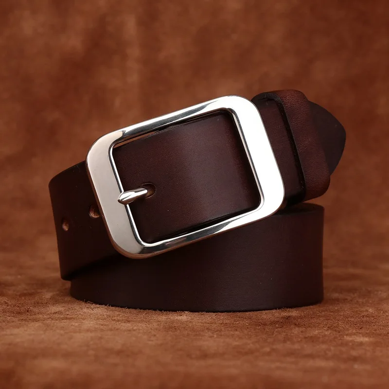38-センチメートル純粋な牛革ステンレス鋼針バックル本革カジュアルジーンズベルト男性高品質の高級男性ストラップ-cintos