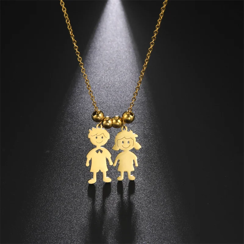 Stainless Steel Necklace Boy Girl Kids Pendant Necklace for Women Men Beads Chain Choker Family Jewelry Gift collares aesthethic