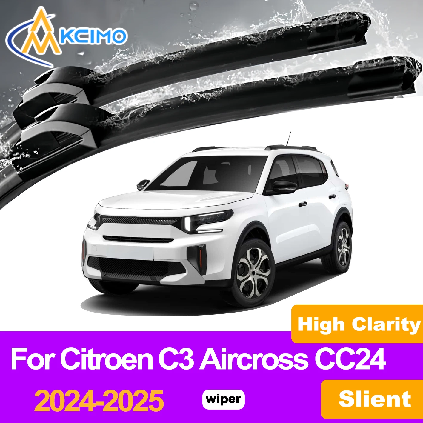 

KCIMO 2PCS Front Windshield Wiper Blades For Citroen C3 Aircross CC24 2024-2025, Ultra Clear Wipe All Weather Car Wiper Blades