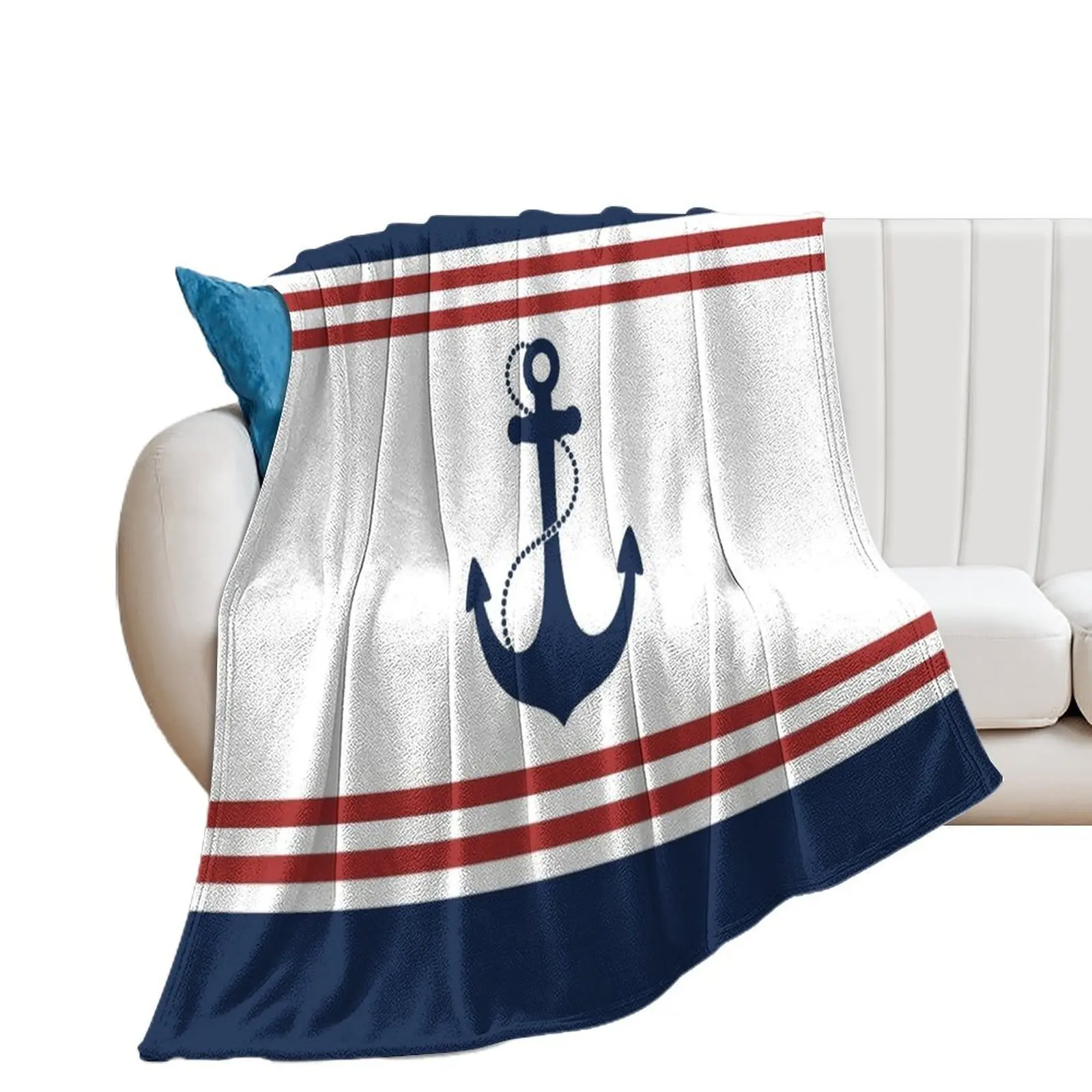 

Nautical Anchor Throw Blanket Plaid on the sofa Decoratives Softest Large Blankets