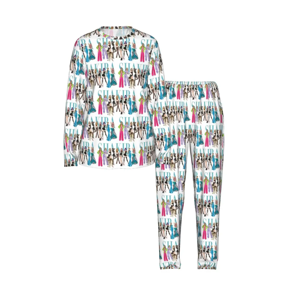 Shakira Hawaiian Travel Print 7 Round Neck Long Sleeve Nightgowns for Sleeping Sleepshirts Women Soft Pajama Set Long Pants 4