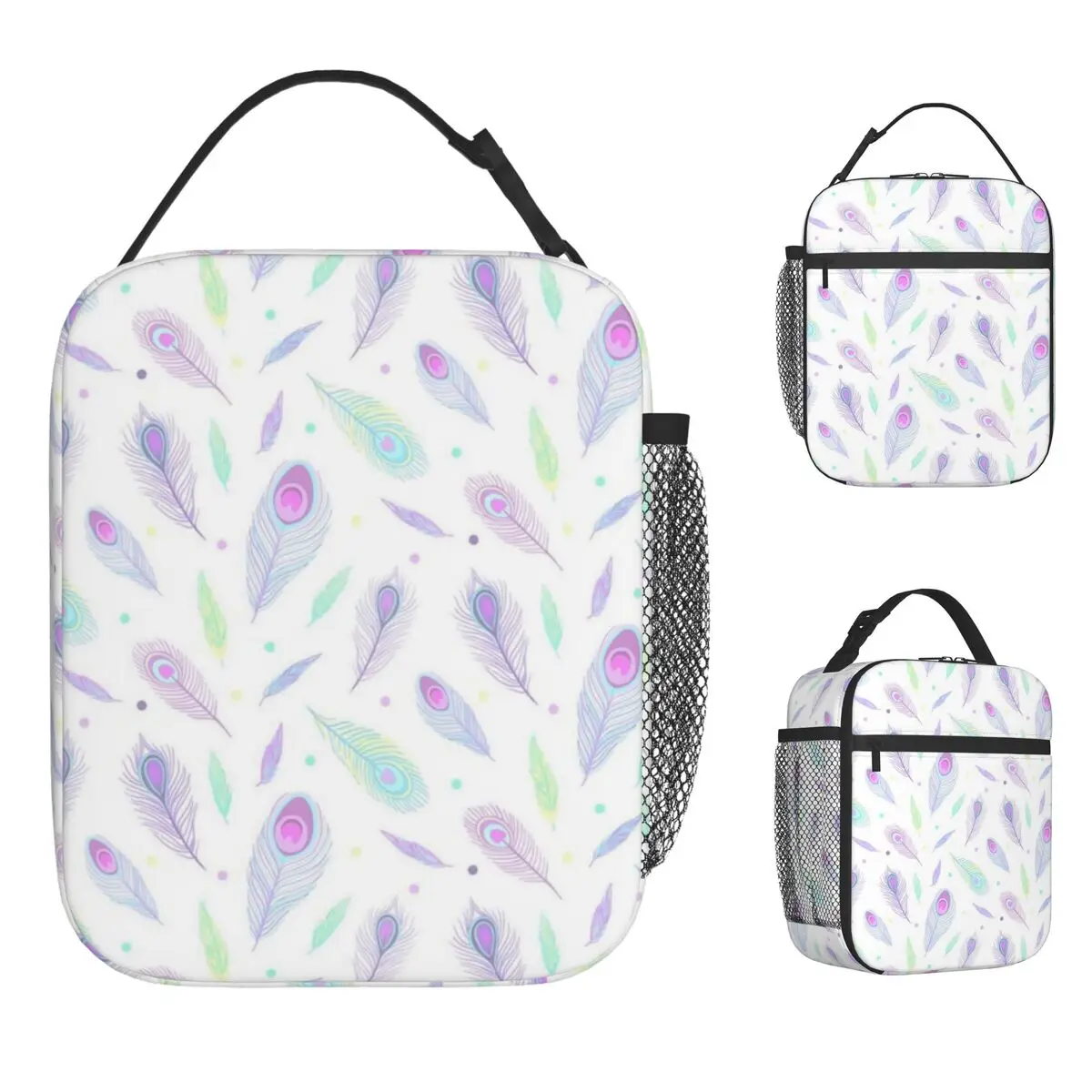 

Lilac Feathers Lunch Bag For Unisex Print Lunch Box Fun Picnic Cooler Bag Portable Oxford Thermal Lunch Bags