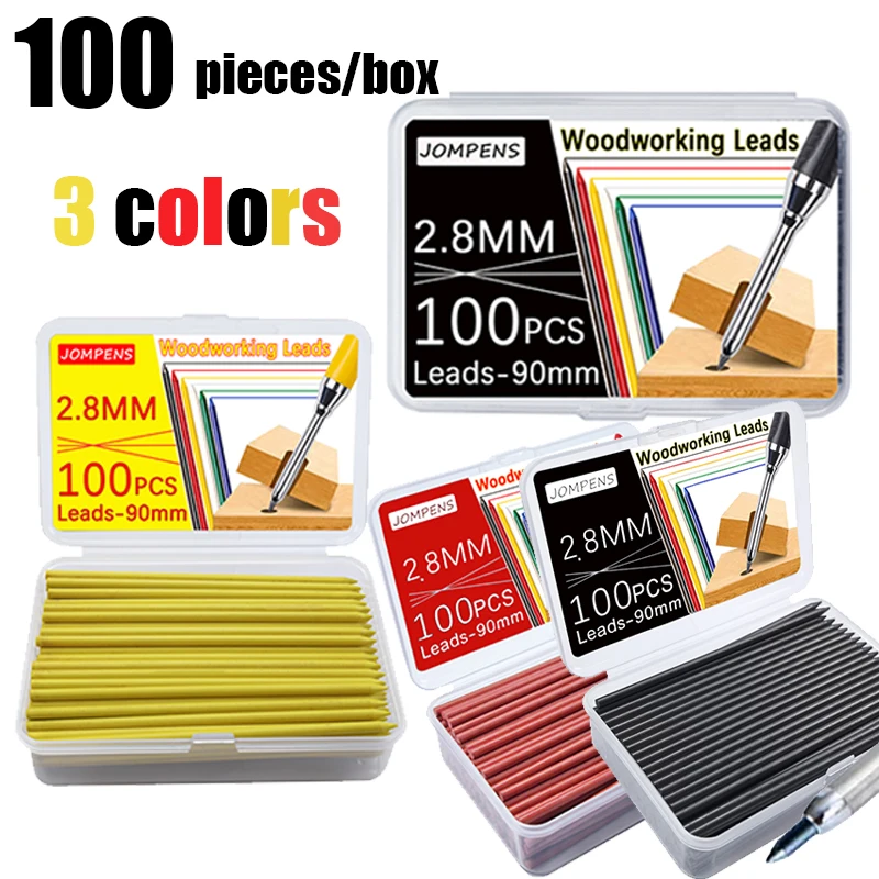 100 tri colored 2.8mm woodworking pencil leads with a large capacity that is not easily broken, used for marking and drawing