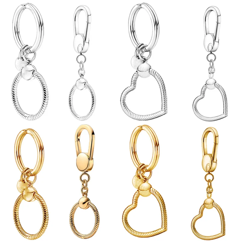 2022 New 925 Sterling Silver Jewelry Fashion Gold Key Ring Key Chain Fit Original Charms & Pendant DIY for Women Gift