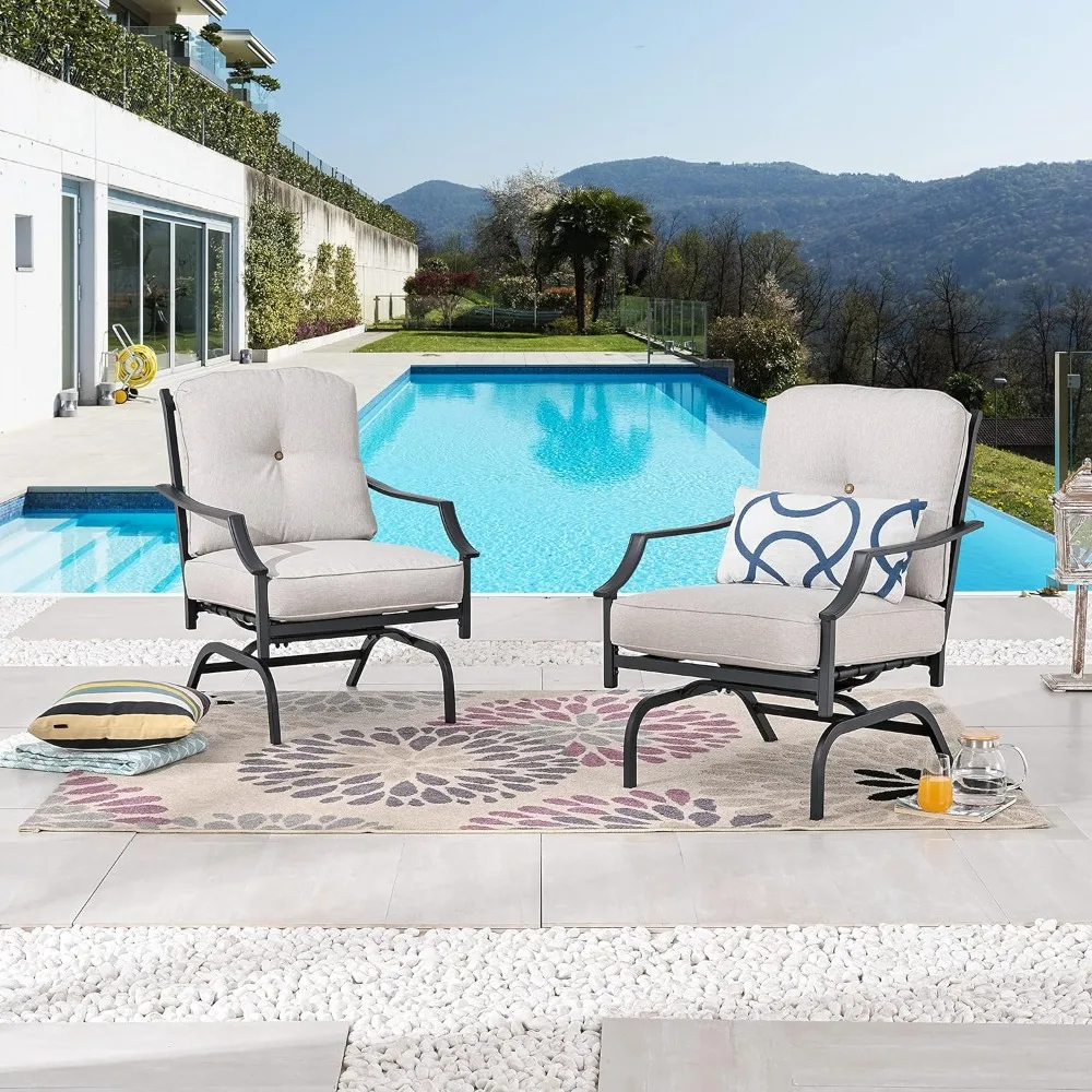 2 Pieces Outdoor Conversation Furniture Patio Bistro Armchair Set Metal Single Dining Cushion, 2 Chairs, Beige