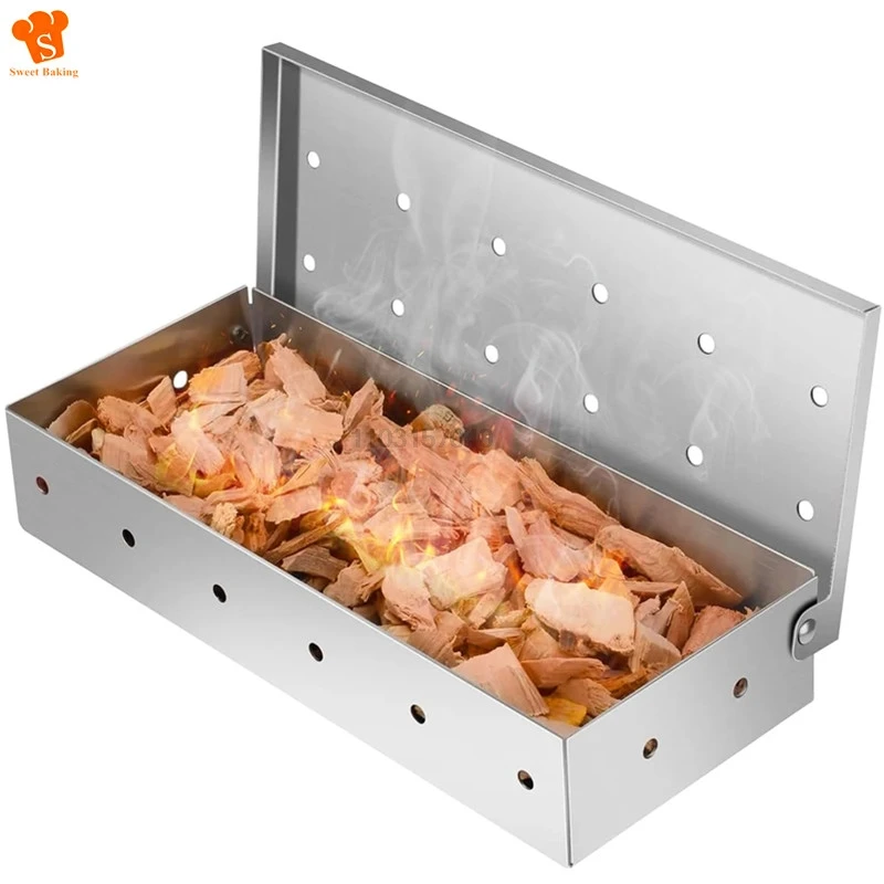 Stainless Steel BBQ Smoker Box  Wood Chips for Indoor Outdoor Charcoal Gas Barbecue Grill Meat Infused Smoke Flavor Accessories