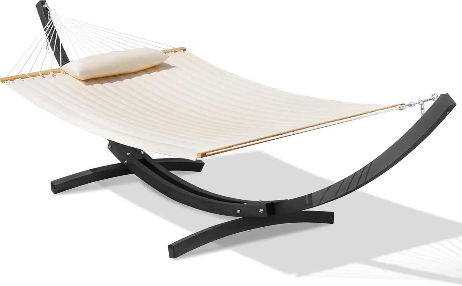 Outdoor, Backyard, Patio Use - Quilted Hammock in Cream, 450 Lbs Capacity with Stand and Pillow