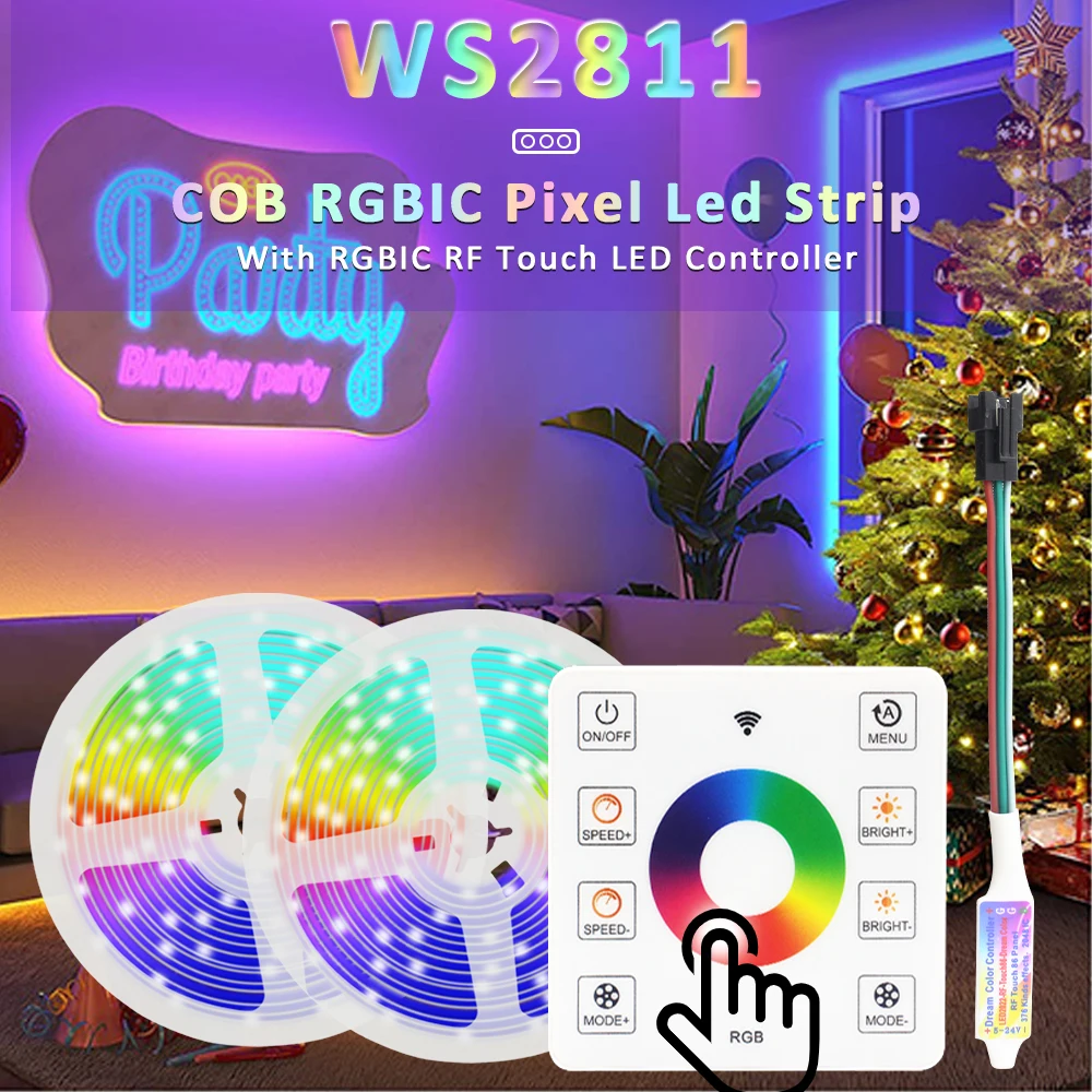 Bande lumineuse LED COB RGBIC WS2811 DC 24V colorée, 5/10/15/20m, ruban de course de chevaux flexible, télécommande sans fil