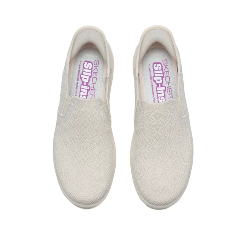 Skechers Women Off White Lace Mesh Slip On Walking Shoes Light Comfort Mom Casual Sneakers 100426-OFWT