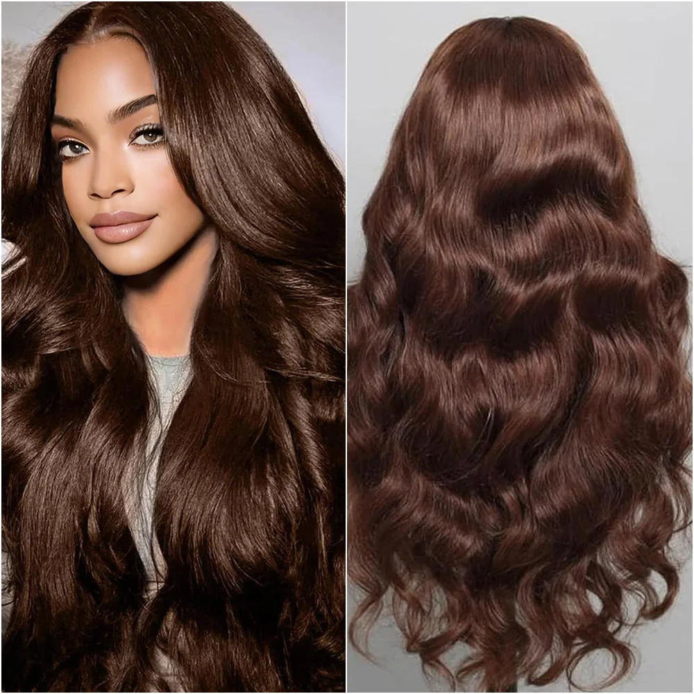 Peluca delantera del cordón de la onda del cuerpo de color marrón chocolate de 16-36 pulgadas densidad 200 # 4 pelucas frontales coloreadas del cabello humano del cordón 13x4 13x6 HD para las mujeres