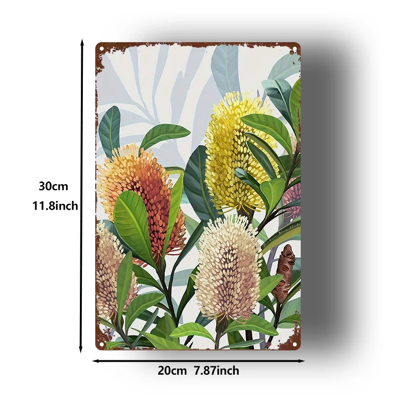 2D Flat, 1pc, Metal Sign, Metal Painting: Tropical Plant Floral Art Decoration, with a Retro And Old-Fashioned Appearance, Suita