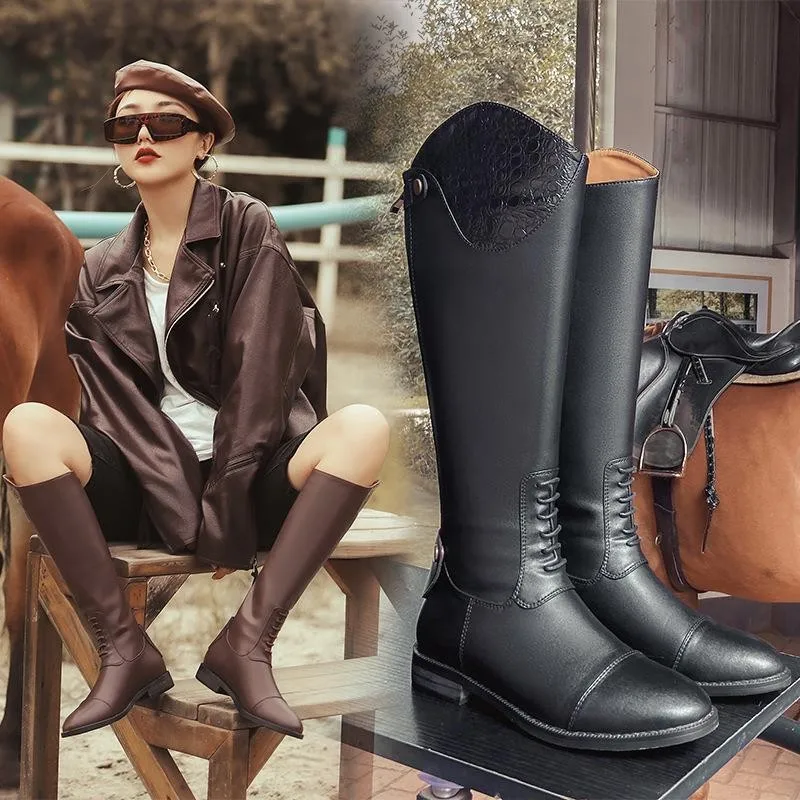 1Pair Horse Riding Boots Knight Women Retro Below The Knee Low Heel Ride Knights Plus Size Boot Equipment For Horses Rider