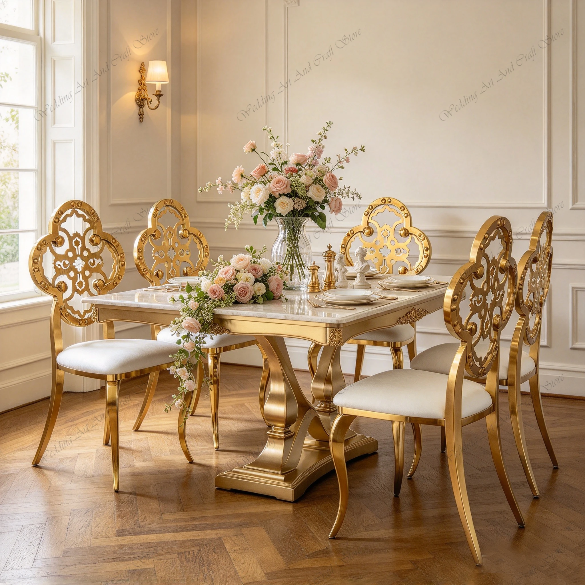 48pcs f30 Gold Dining Chair High Back Golden Rental Stainless Steel Hotel Banquet Event Wedding Couple Chairs ivy1380