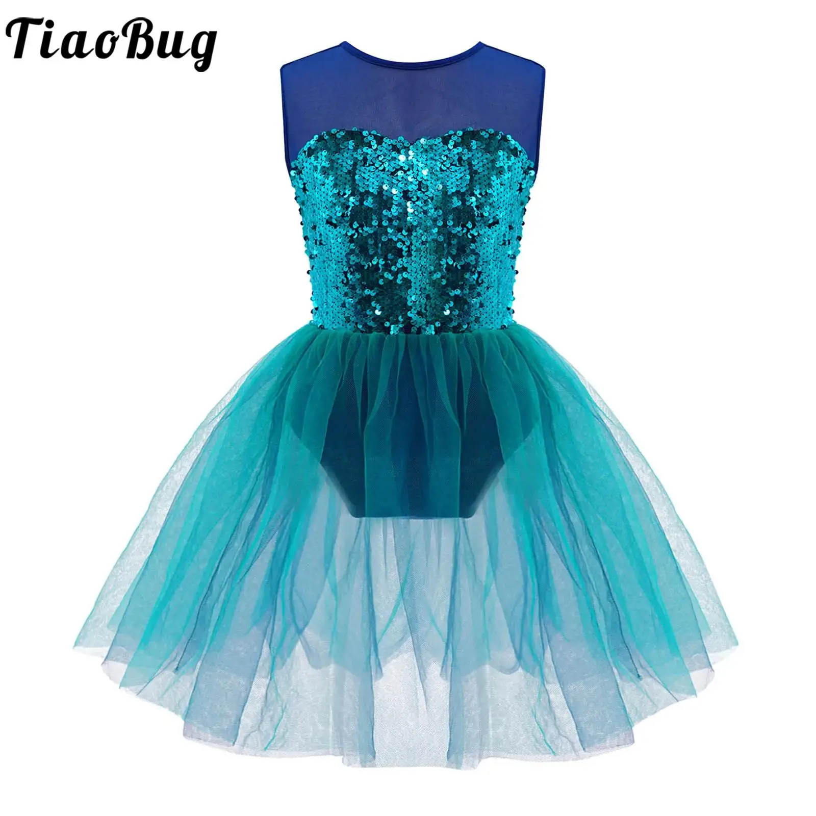 

Kids Girls Sequins Ballet Tutu Dress Sleeveless Sheer Mesh Tulle Gymnastics Leotard Dress Ballerina Dance Performance Costumes