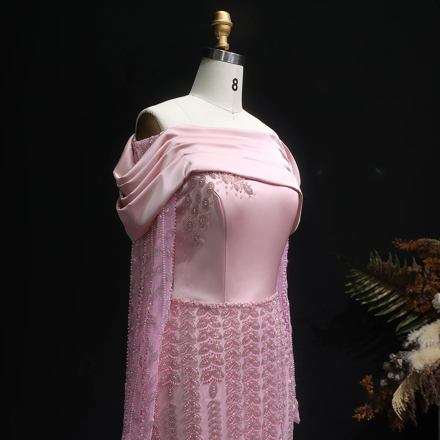 Sharon Said Abendkleid Luxuriöses Etuikleid Dubai Schulterfreies Langarm-Kleid mit Drapierung Arabisches Formelles Hochzeits- und Partykleid SS695 Maßanfertigung – Detail 14