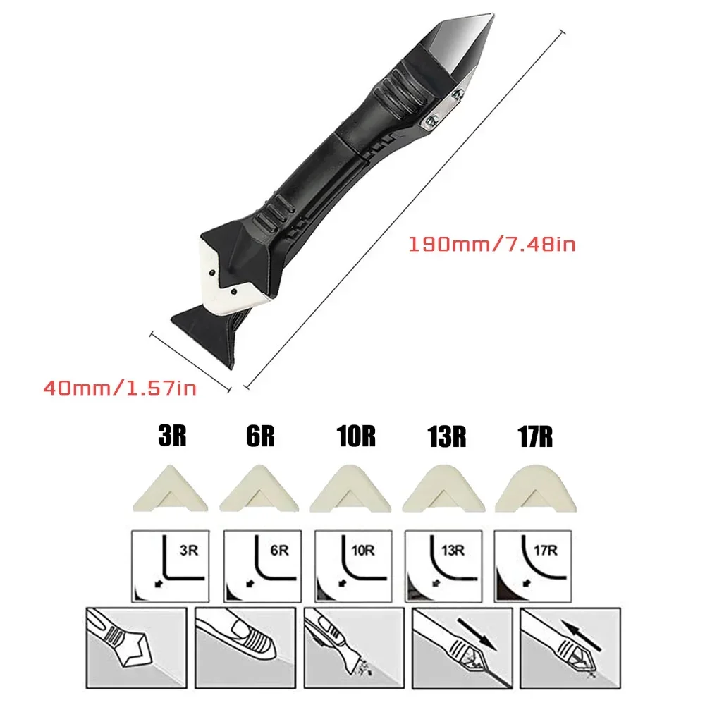 5in1 실리콘 리무버 실란트 코크 피니셔 그라우트 스크레이퍼 키트, 다기능 고무 삽 바닥 몰드 제거 주걱 도구