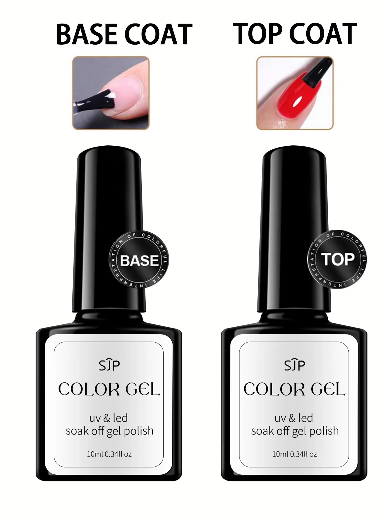 SJP 10ML 베이스 코트&탑 코트, 빌더 젤 및 매트 탑 코트 필요 UV/LED 램프 경화 내구성이 뛰어나고 오래 지속되는 젤 매니큐어