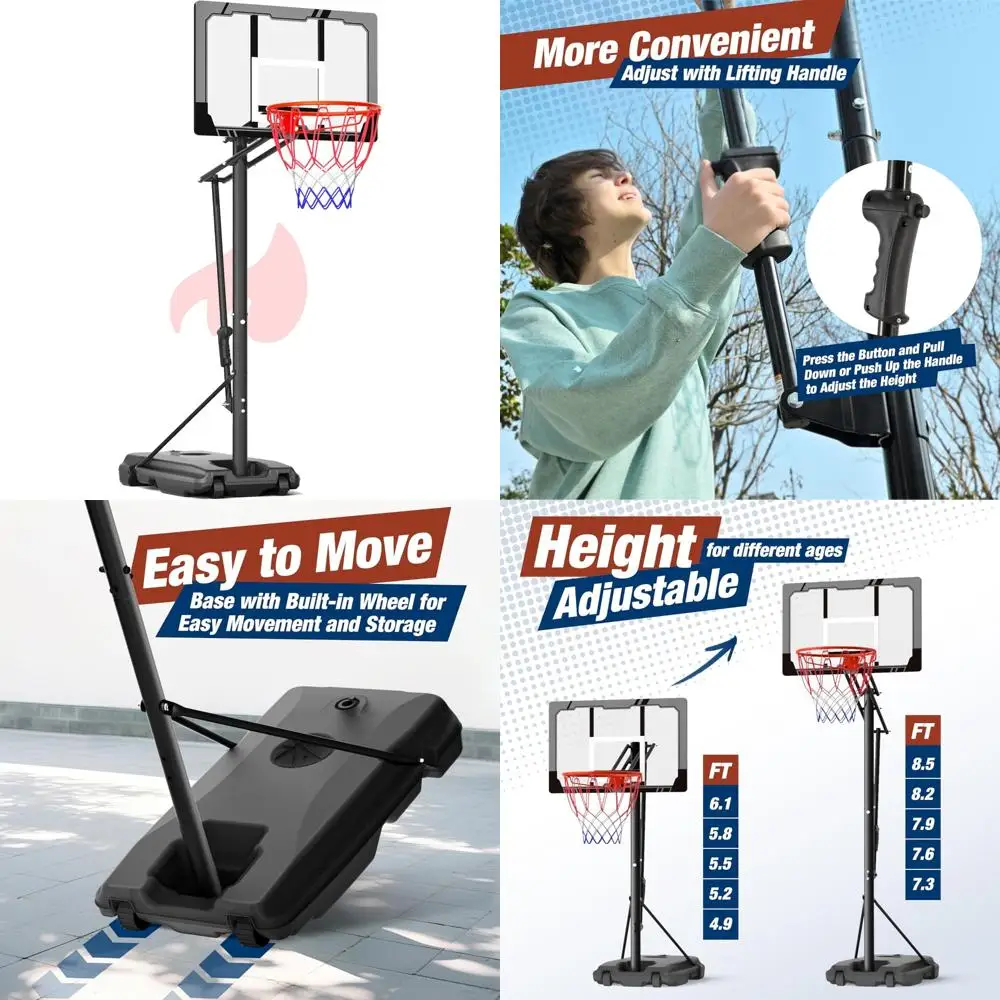 

Adjustable Outdoor Portable Basketball Hoop 4.0-10ft with 33-44 Inch Shatterproof Backboard for Kids and Families