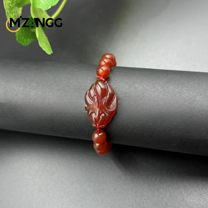 Natural Ice Red Agate Fox Bracelet Fashion Simple Men and Women Jade Beads Strings Lucky Gift Holiday Gift