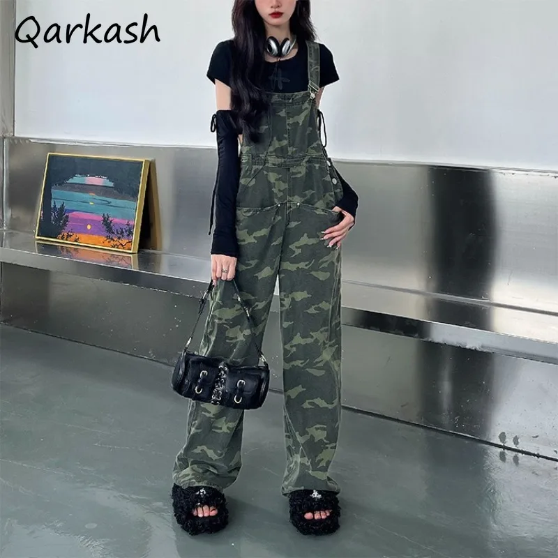 

Denim Jumpsuits Women Camouflage Workwear Overalls Loose Summer New High Waist American Style Personality Streetwear Hipster