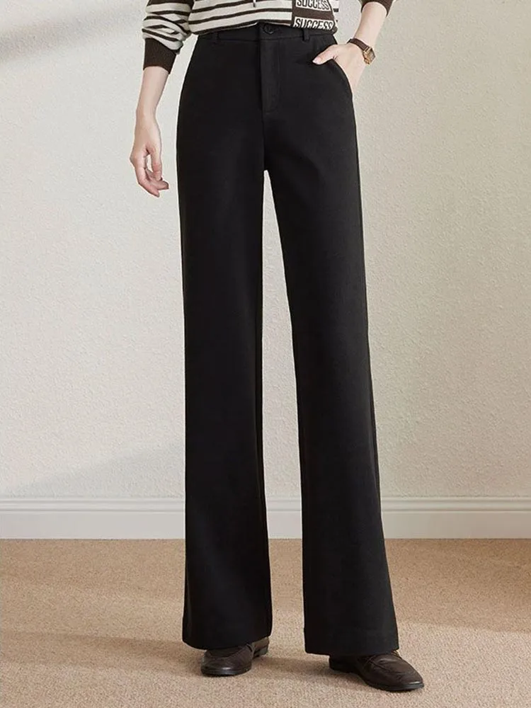 หญิงอย่างเป็นทางการหลวมกางเกงขากว้างเอวสูงผ้าขนสัตว์ผสม Baggy ตรง Pantalones สํานักงานหนา Calcas Feminina ใหม่ XQ61