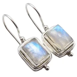 European and American New Fashionable Hot Selling Moonstone Retro Earrings Fashion Silver Color Gemstone Earrings for Girls