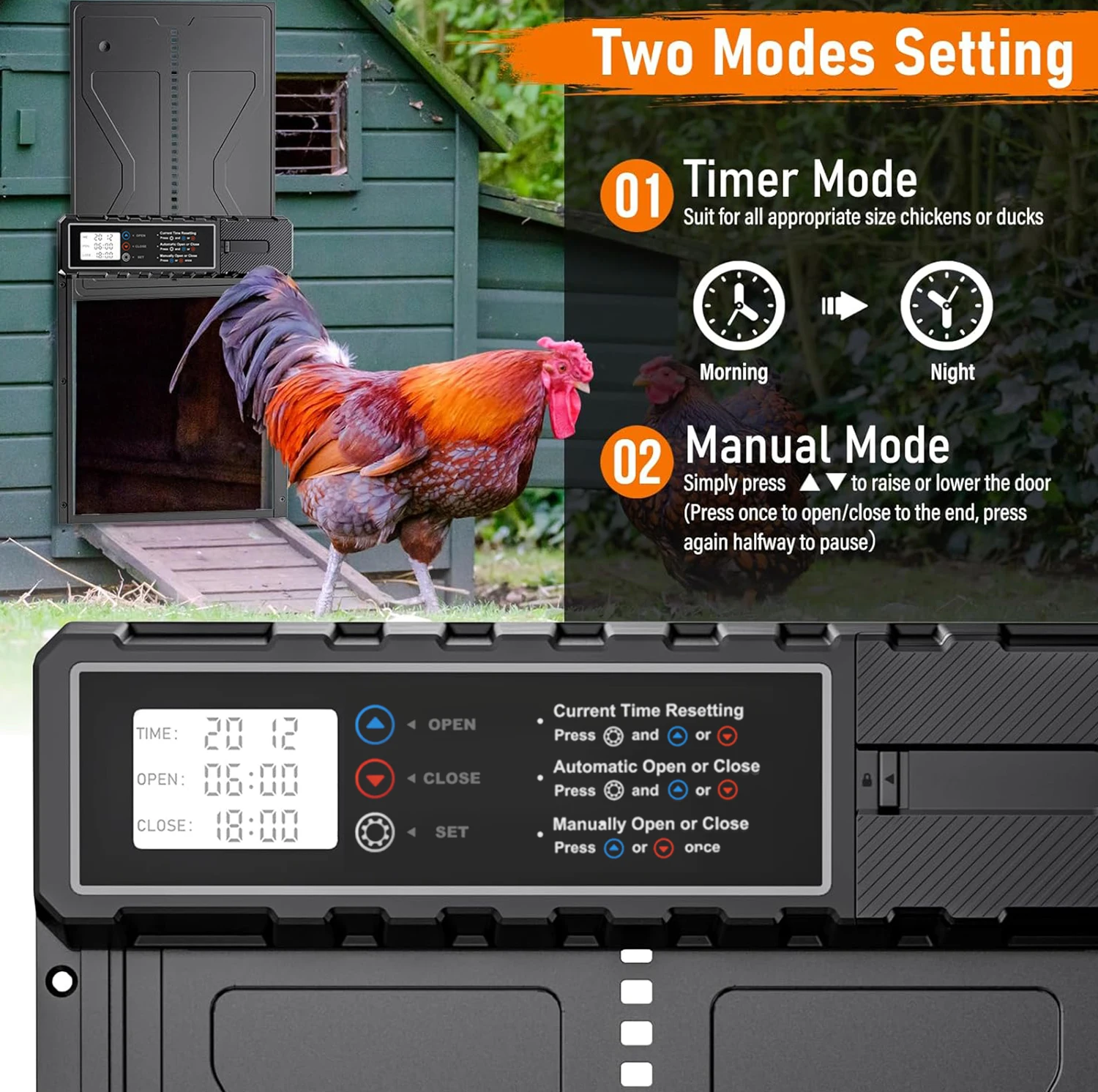 自動鶏小屋ドア、アヒル小屋ドア、LCDスクリーンタイミング機能付き大型自動鶏小屋ドア