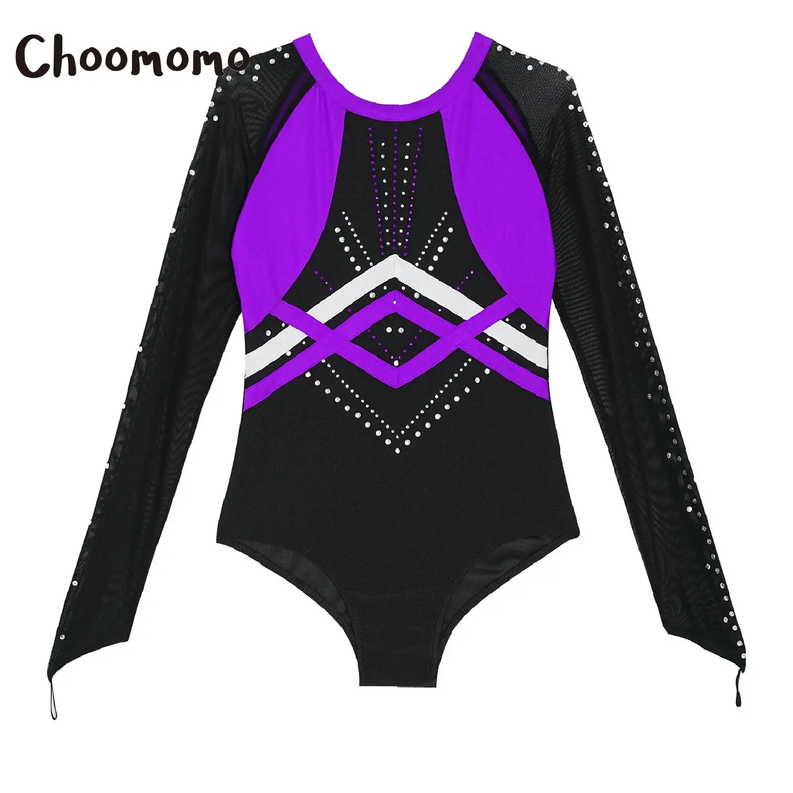 

Kids Girls Ballet Dance Leotard Rhinestones Gymnastics Workout Bodysuit Long Sleeve Yoga Fitness Unitard for Stage Performance